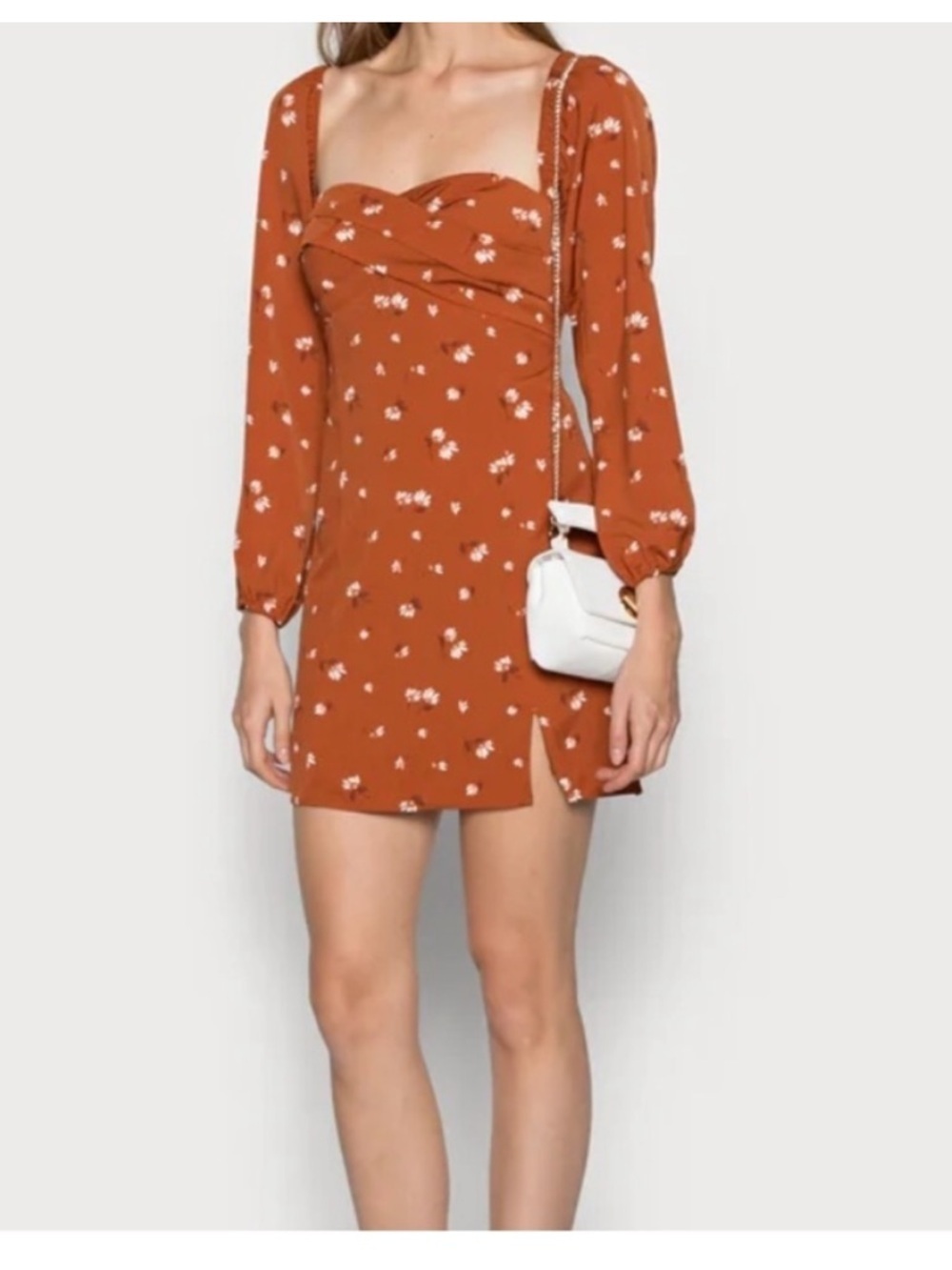 Abercrombie & Fitch Long Sleeve Draped Bodice Mini Dress Large Orange Spice - Picture 2 of 16